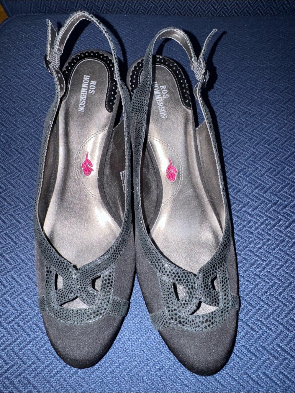 Ros Hommerson Black Slingback Pumps with Cutout Detail